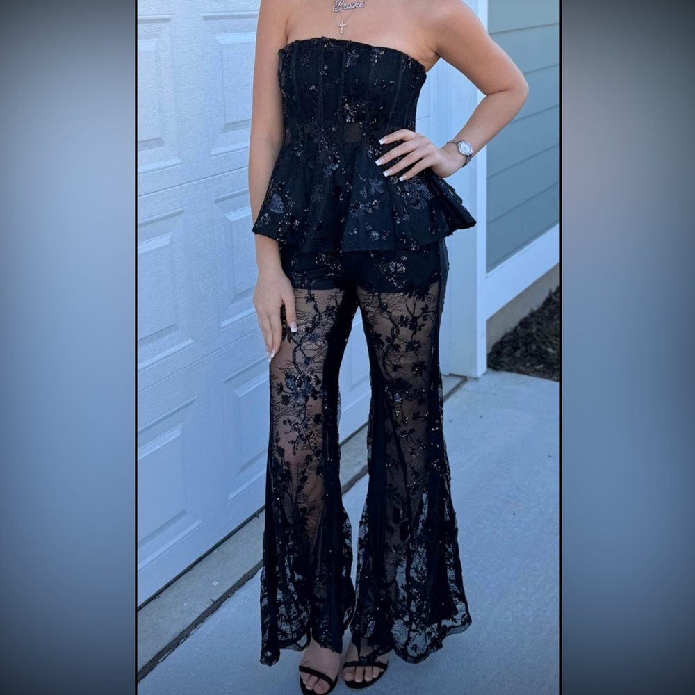 AKIRA Black Strapless Lace Jumpsuit